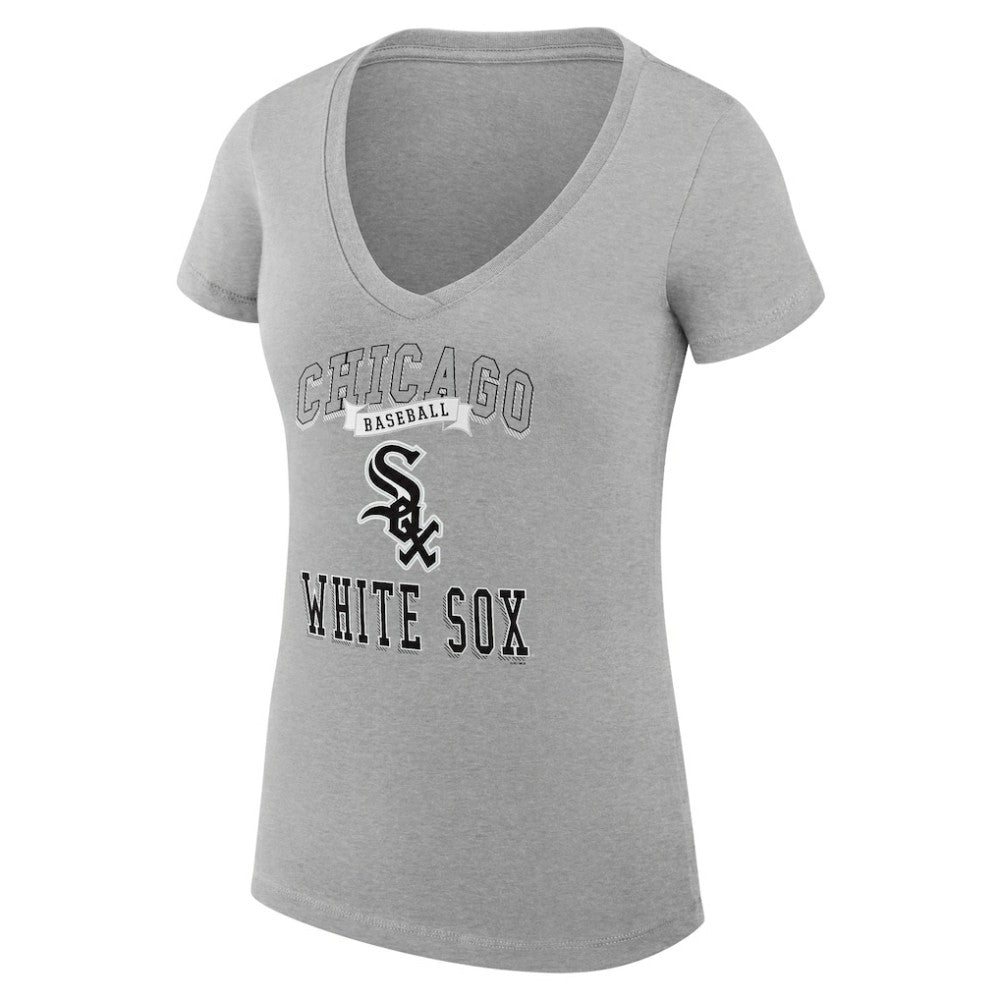 Chicago White Sox G-III 4Her by Carl Banks Women's Super-Slim Fit Lightweight Team Logo Graphic V-Neck T-Shirt - Heather Gray - MLB Sale