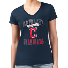 Cleveland Guardians G-III 4Her by Carl Banks Women's Super-Slim Fit Lightweight Team Logo Graphic V-Neck T-Shirt - Navy - MLB on Sale