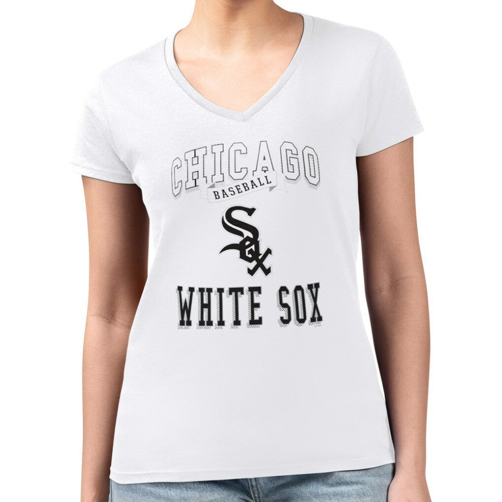Chicago White Sox G-III 4Her by Carl Banks Women's Super-Slim Fit Lightweight Team Logo Graphic V-Neck T-Shirt - White - MLB on Sale