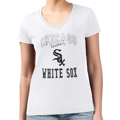 Chicago White Sox G-III 4Her by Carl Banks Women's Super-Slim Fit Lightweight Team Logo Graphic V-Neck T-Shirt - White - MLB on Sale