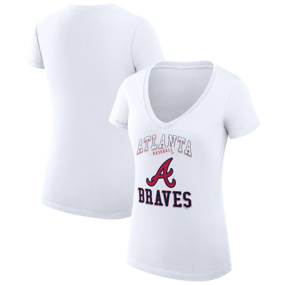 Atlanta Braves G-III 4Her by Carl Banks Women's Super-Slim Fit Lightweight Team Logo Graphic V-Neck T-Shirt - White - MLB Sale