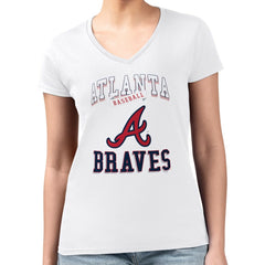 Atlanta Braves G-III 4Her by Carl Banks Women's Super-Slim Fit Lightweight Team Logo Graphic V-Neck T-Shirt - White - MLB Sale