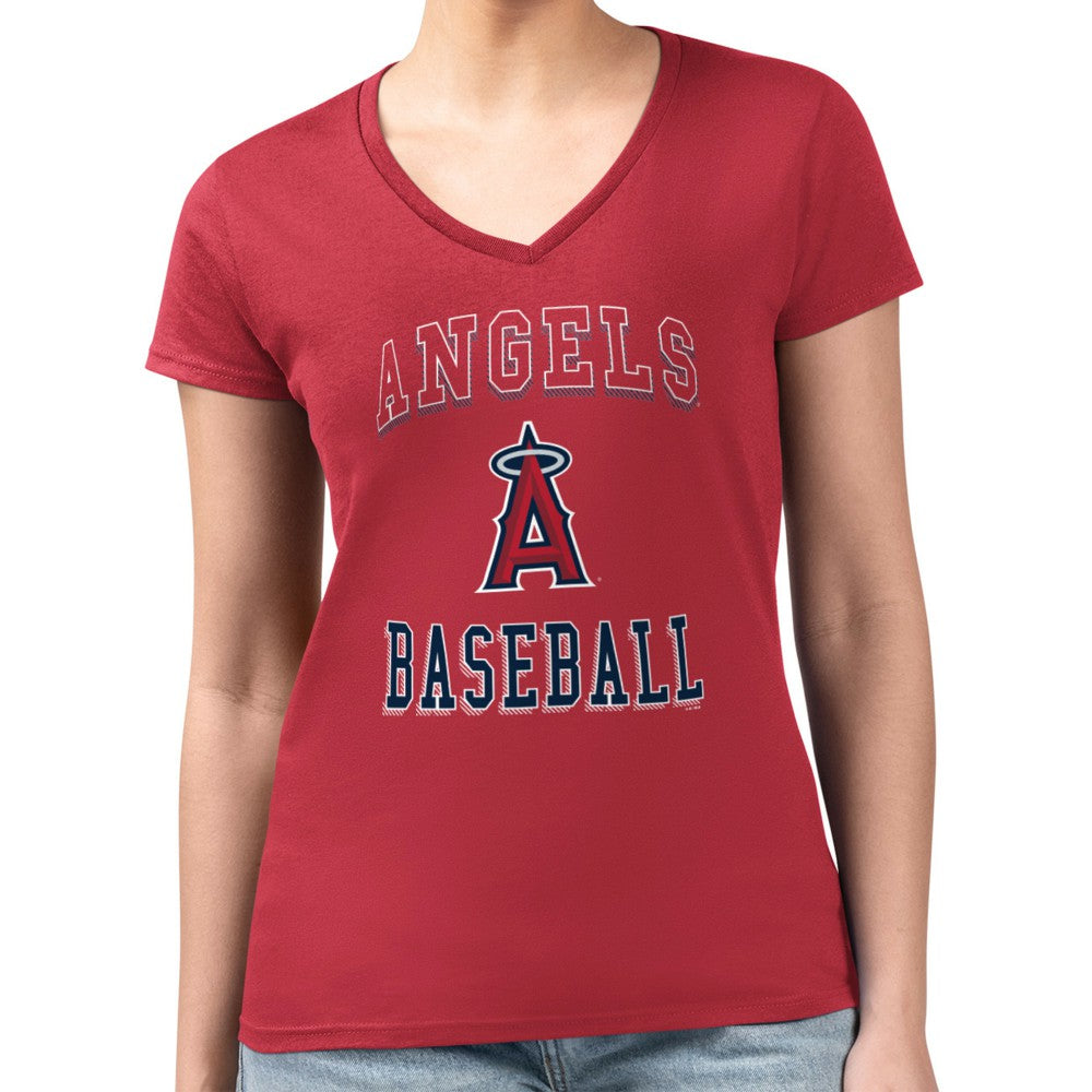 Los Angeles Angels G-III 4Her by Carl Banks Women's Super-Slim Fit Lightweight Team Logo Graphic V-Neck T-Shirt - Red - MLB on Sale