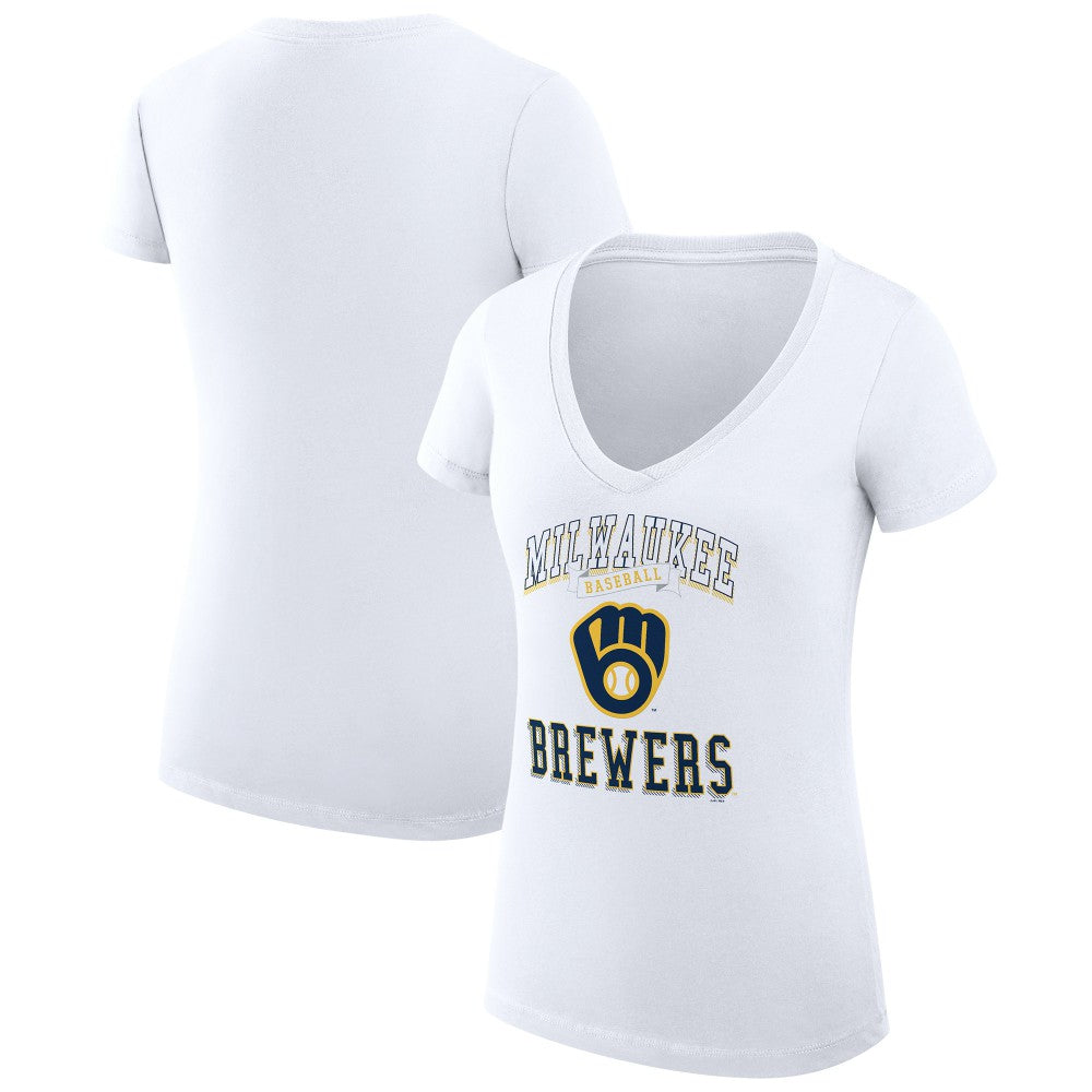 Milwaukee Brewers G-III 4Her by Carl Banks Women's Super-Slim Fit Lightweight Team Logo Graphic V-Neck T-Shirt - White - MLB Online