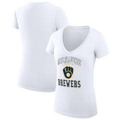 Milwaukee Brewers G-III 4Her by Carl Banks Women's Super-Slim Fit Lightweight Team Logo Graphic V-Neck T-Shirt - White - MLB Online