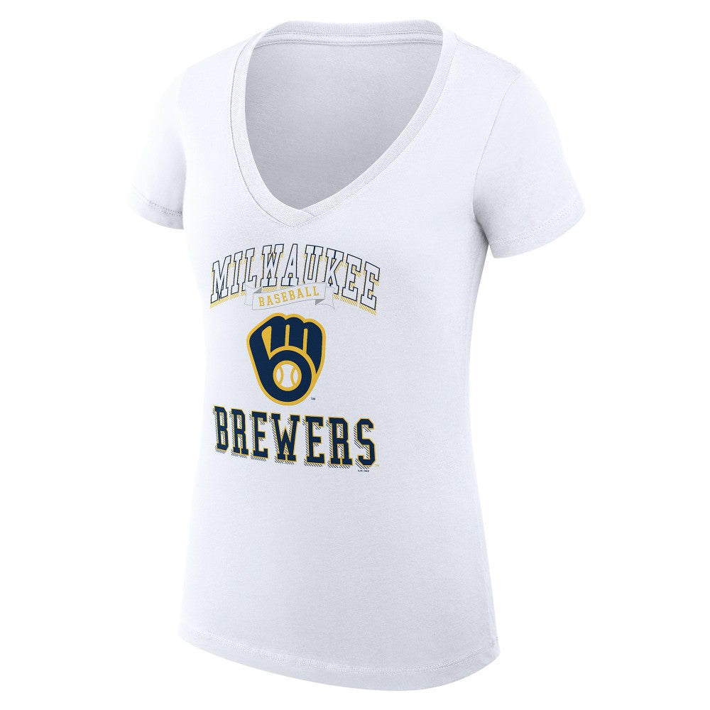 Milwaukee Brewers G-III 4Her by Carl Banks Women's Super-Slim Fit Lightweight Team Logo Graphic V-Neck T-Shirt - White - MLB Online