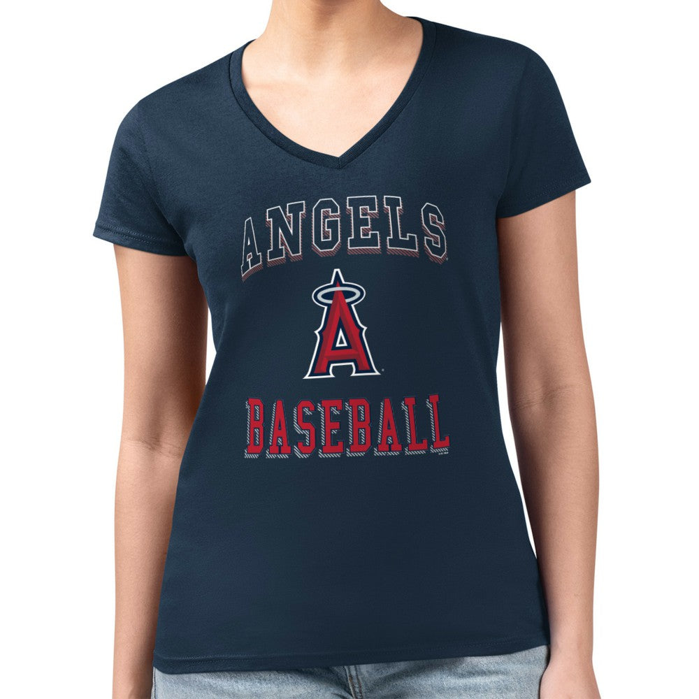 Los Angeles Angels G-III 4Her by Carl Banks Women's Super-Slim Fit Lightweight Team Logo Graphic V-Neck T-Shirt - Navy - MLB Lifestyle