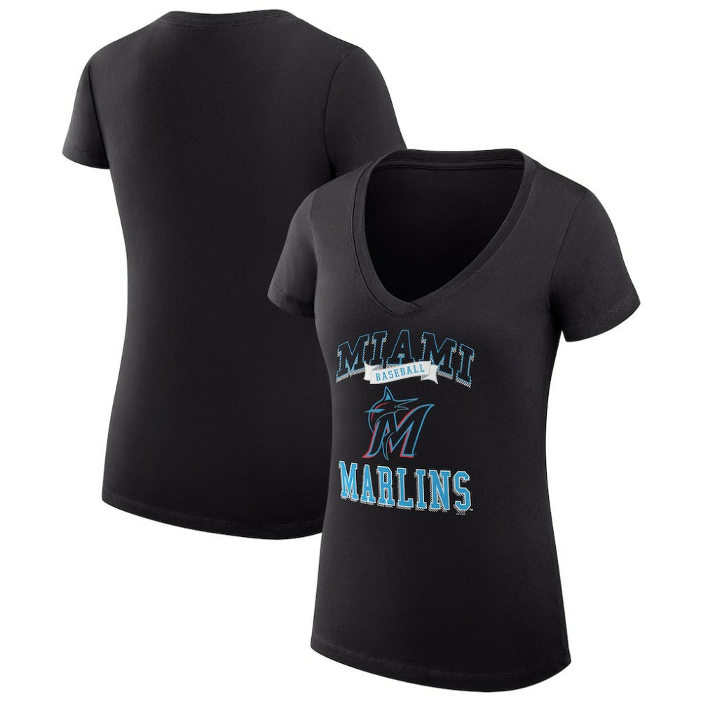 Miami Marlins G-III 4Her by Carl Banks Women's Super-Slim Fit Lightweight Team Logo Graphic V-Neck T-Shirt - Black - MLB Discount