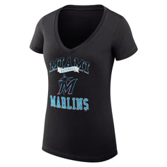 Miami Marlins G-III 4Her by Carl Banks Women's Super-Slim Fit Lightweight Team Logo Graphic V-Neck T-Shirt - Black - MLB Discount