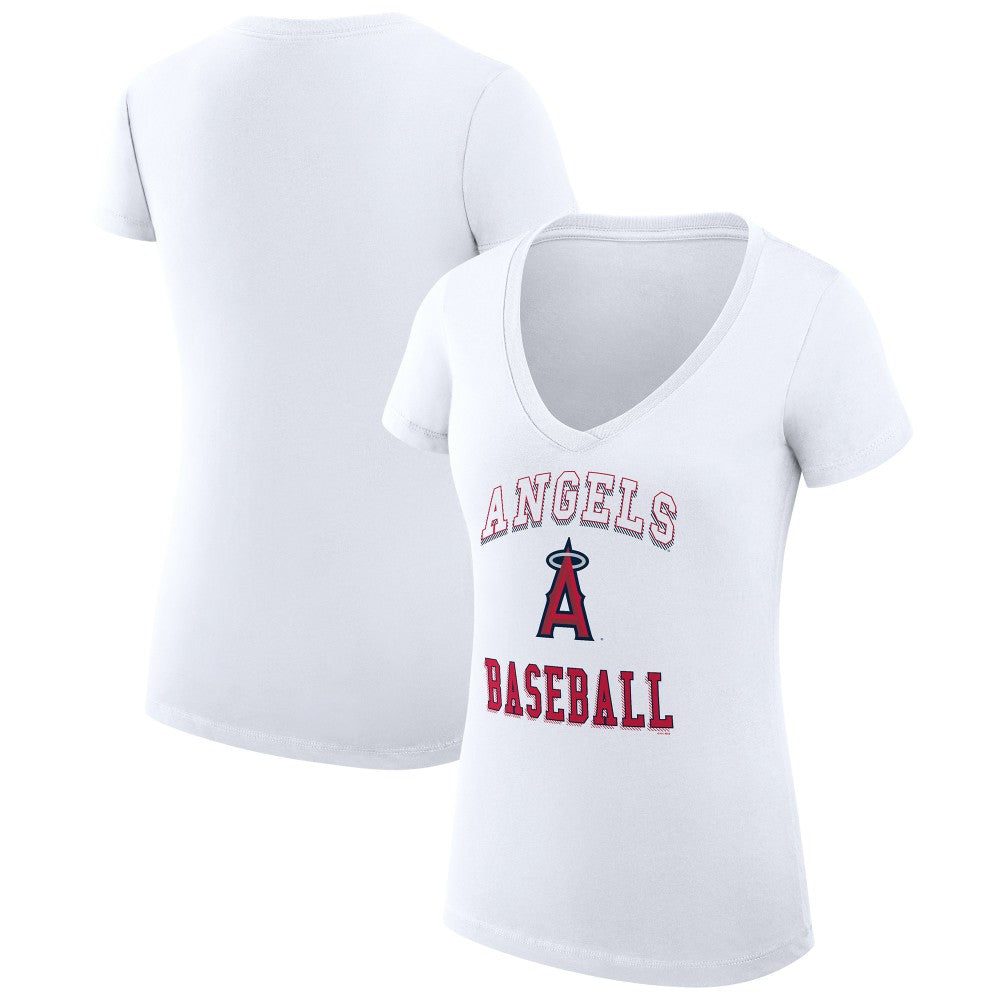 Los Angeles Angels G-III 4Her by Carl Banks Women's Super-Slim Fit Lightweight Team Logo Graphic V-Neck T-Shirt - White - MLB Lifestyle