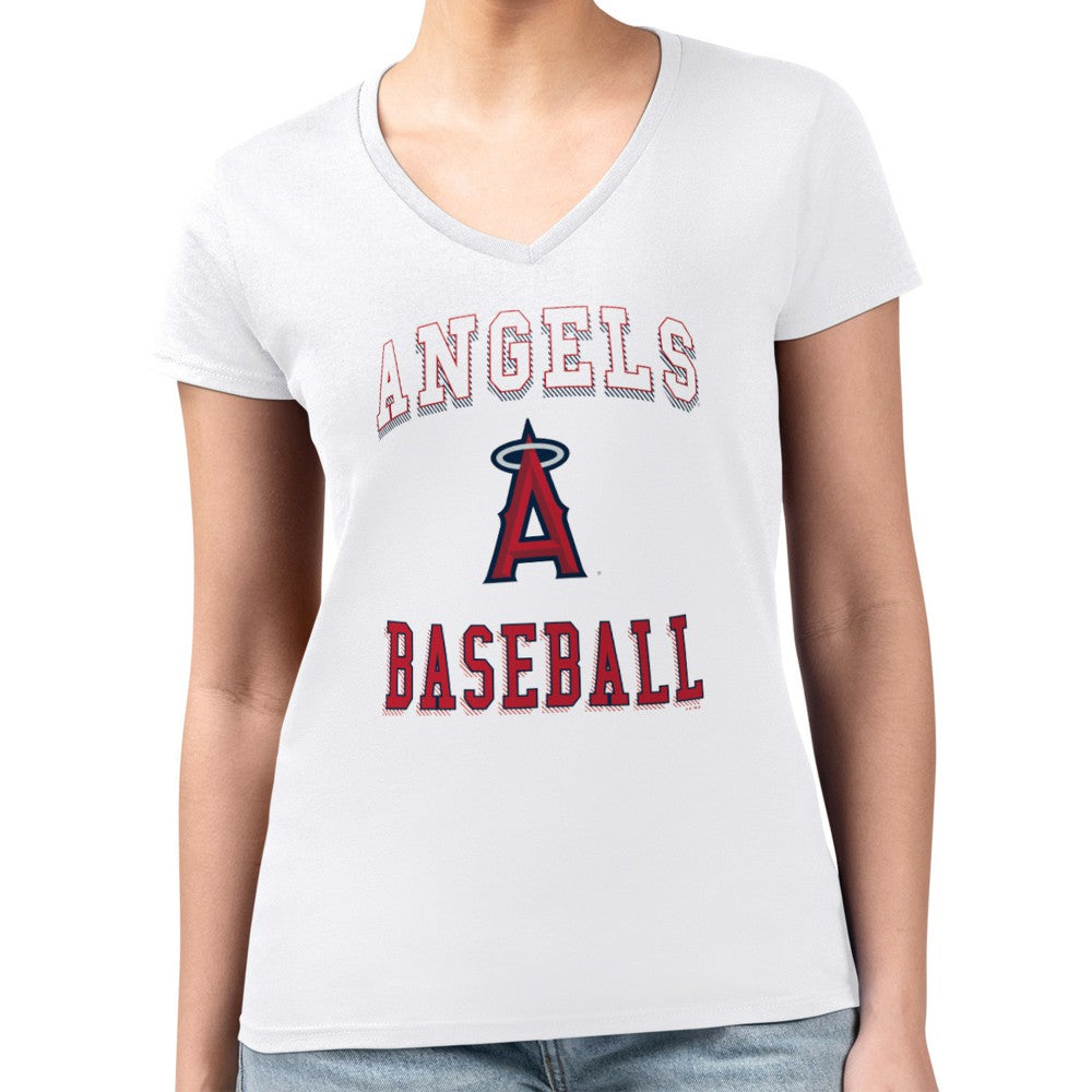 Los Angeles Angels G-III 4Her by Carl Banks Women's Super-Slim Fit Lightweight Team Logo Graphic V-Neck T-Shirt - White - MLB Lifestyle