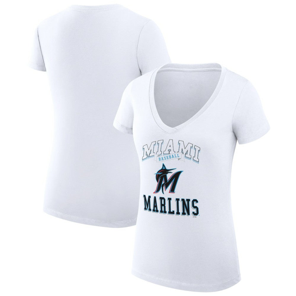Miami Marlins G-III 4Her by Carl Banks Women's Super-Slim Fit Lightweight Team Logo Graphic V-Neck T-Shirt - White - MLB Discount