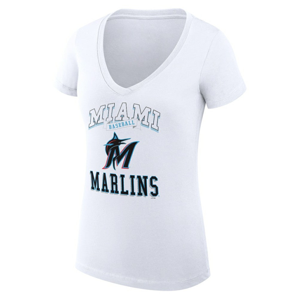 Miami Marlins G-III 4Her by Carl Banks Women's Super-Slim Fit Lightweight Team Logo Graphic V-Neck T-Shirt - White - MLB Discount