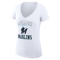 Miami Marlins G-III 4Her by Carl Banks Women's Super-Slim Fit Lightweight Team Logo Graphic V-Neck T-Shirt - White - MLB Discount