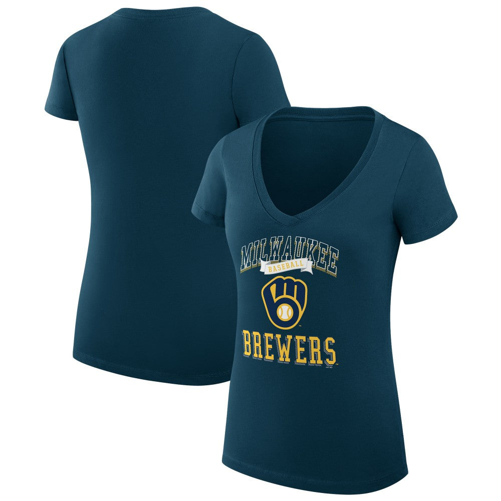 Milwaukee Brewers G-III 4Her by Carl Banks Women's Super-Slim Fit Lightweight Team Logo Graphic V-Neck T-Shirt - Navy - MLB Discount