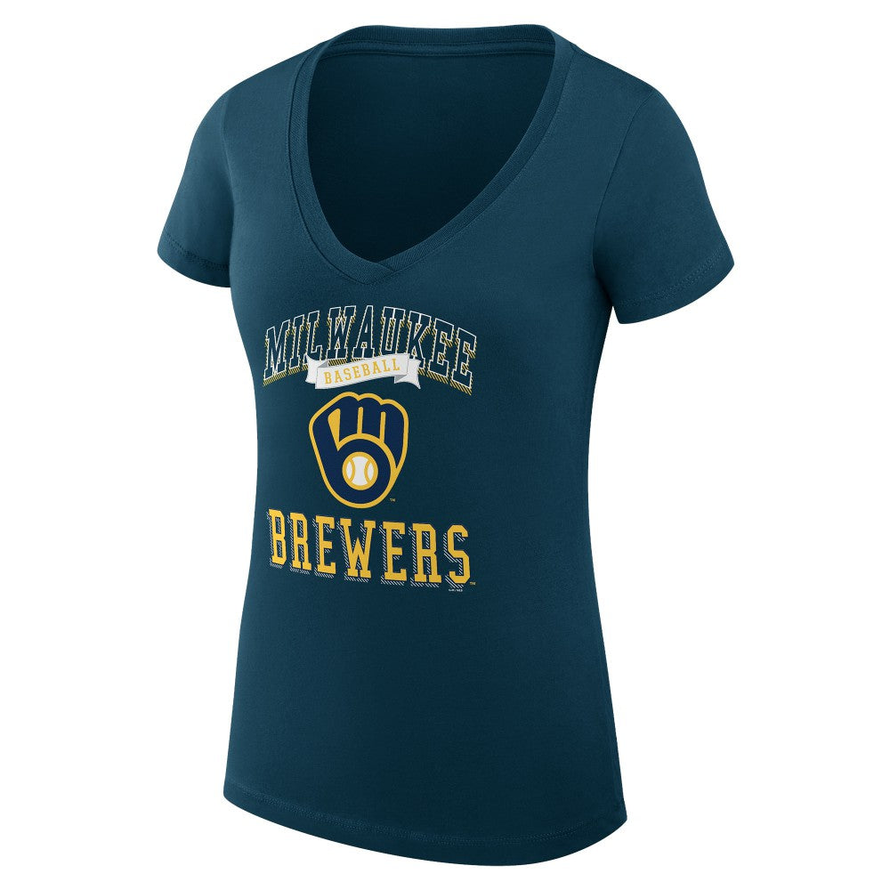 Milwaukee Brewers G-III 4Her by Carl Banks Women's Super-Slim Fit Lightweight Team Logo Graphic V-Neck T-Shirt - Navy - MLB Discount