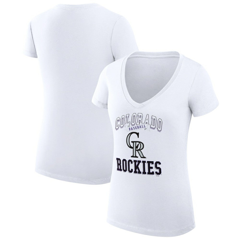 Colorado Rockies G-III 4Her by Carl Banks Women's Super-Slim Fit Lightweight Team Logo Graphic V-Neck T-Shirt - White - MLB Lifestyle