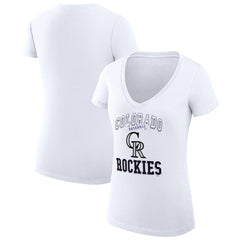 Colorado Rockies G-III 4Her by Carl Banks Women's Super-Slim Fit Lightweight Team Logo Graphic V-Neck T-Shirt - White - MLB Lifestyle