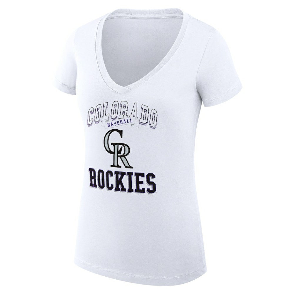 Colorado Rockies G-III 4Her by Carl Banks Women's Super-Slim Fit Lightweight Team Logo Graphic V-Neck T-Shirt - White - MLB Lifestyle