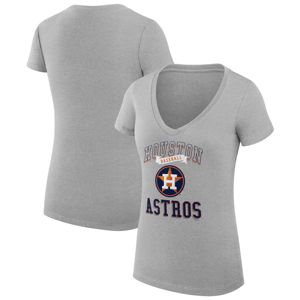 Houston Astros G-III 4Her by Carl Banks Women's Super-Slim Fit Lightweight Team Logo Graphic V-Neck T-Shirt - Heather Gray - MLB Discount