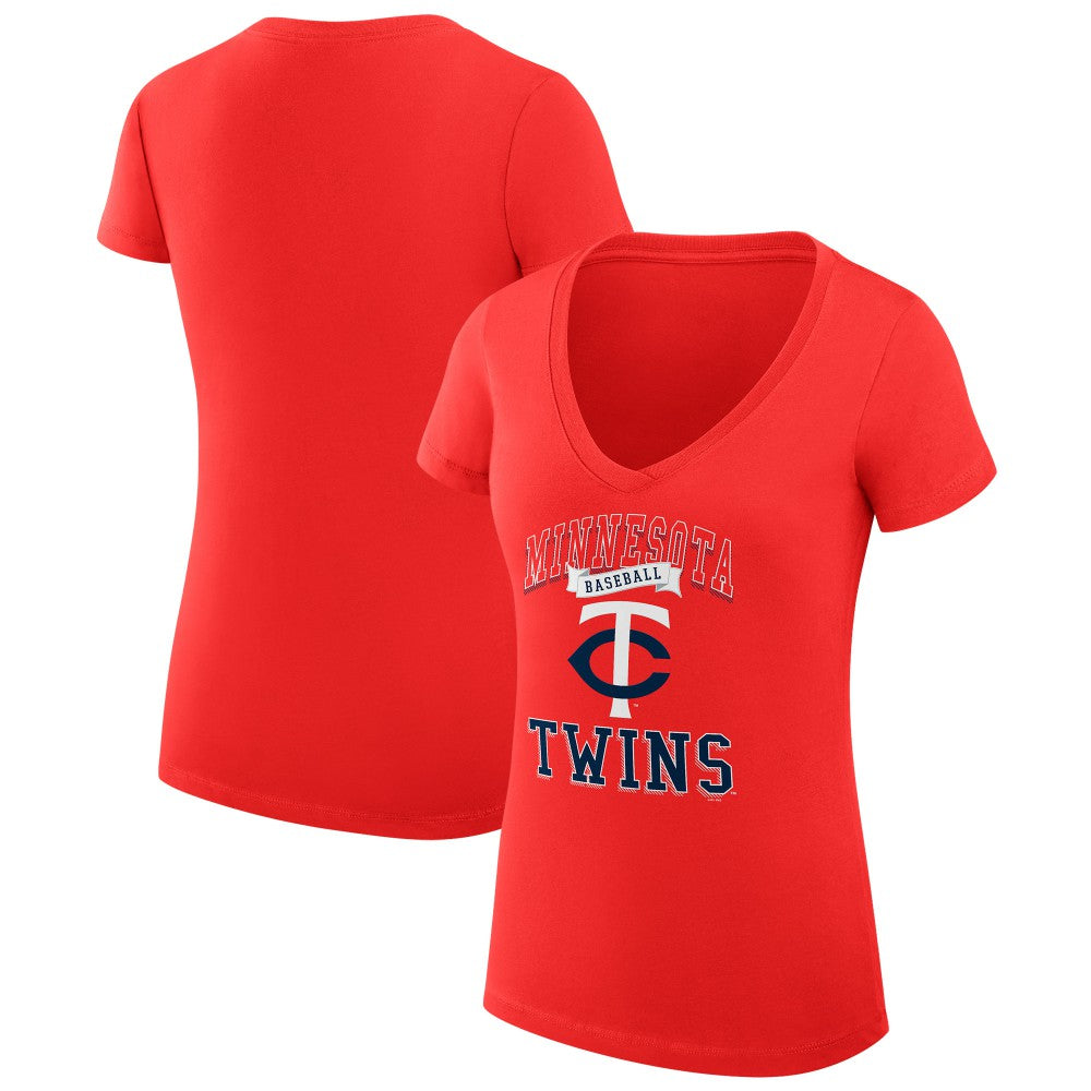 Minnesota Twins G-III 4Her by Carl Banks Women's Super-Slim Fit Lightweight Team Logo Graphic V-Neck T-Shirt - Red - MLB Sale