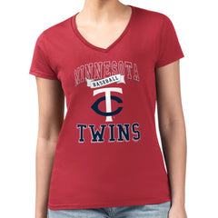 Minnesota Twins G-III 4Her by Carl Banks Women's Super-Slim Fit Lightweight Team Logo Graphic V-Neck T-Shirt - Red - MLB Sale