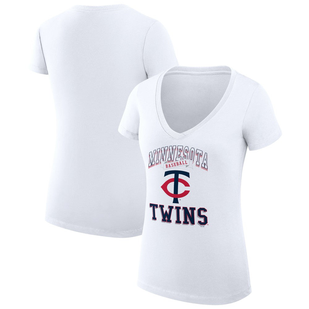 Minnesota Twins G-III 4Her by Carl Banks Women's Super-Slim Fit Lightweight Team Logo Graphic V-Neck T-Shirt - White - MLB on Sale
