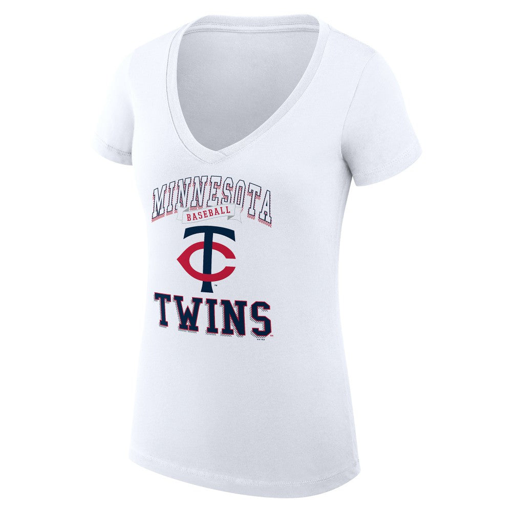 Minnesota Twins G-III 4Her by Carl Banks Women's Super-Slim Fit Lightweight Team Logo Graphic V-Neck T-Shirt - White - MLB on Sale