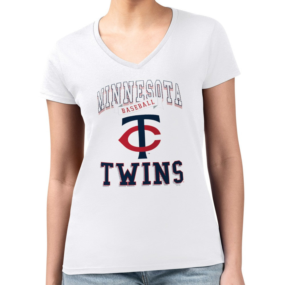 Minnesota Twins G-III 4Her by Carl Banks Women's Super-Slim Fit Lightweight Team Logo Graphic V-Neck T-Shirt - White - MLB on Sale