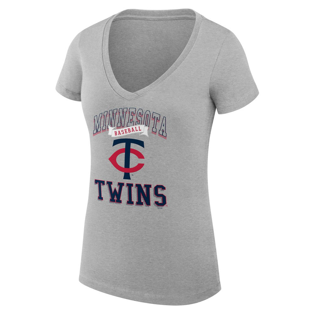 Minnesota Twins G-III 4Her by Carl Banks Women's Super-Slim Fit Lightweight Team Logo Graphic V-Neck T-Shirt - Heather Gray - MLB Online