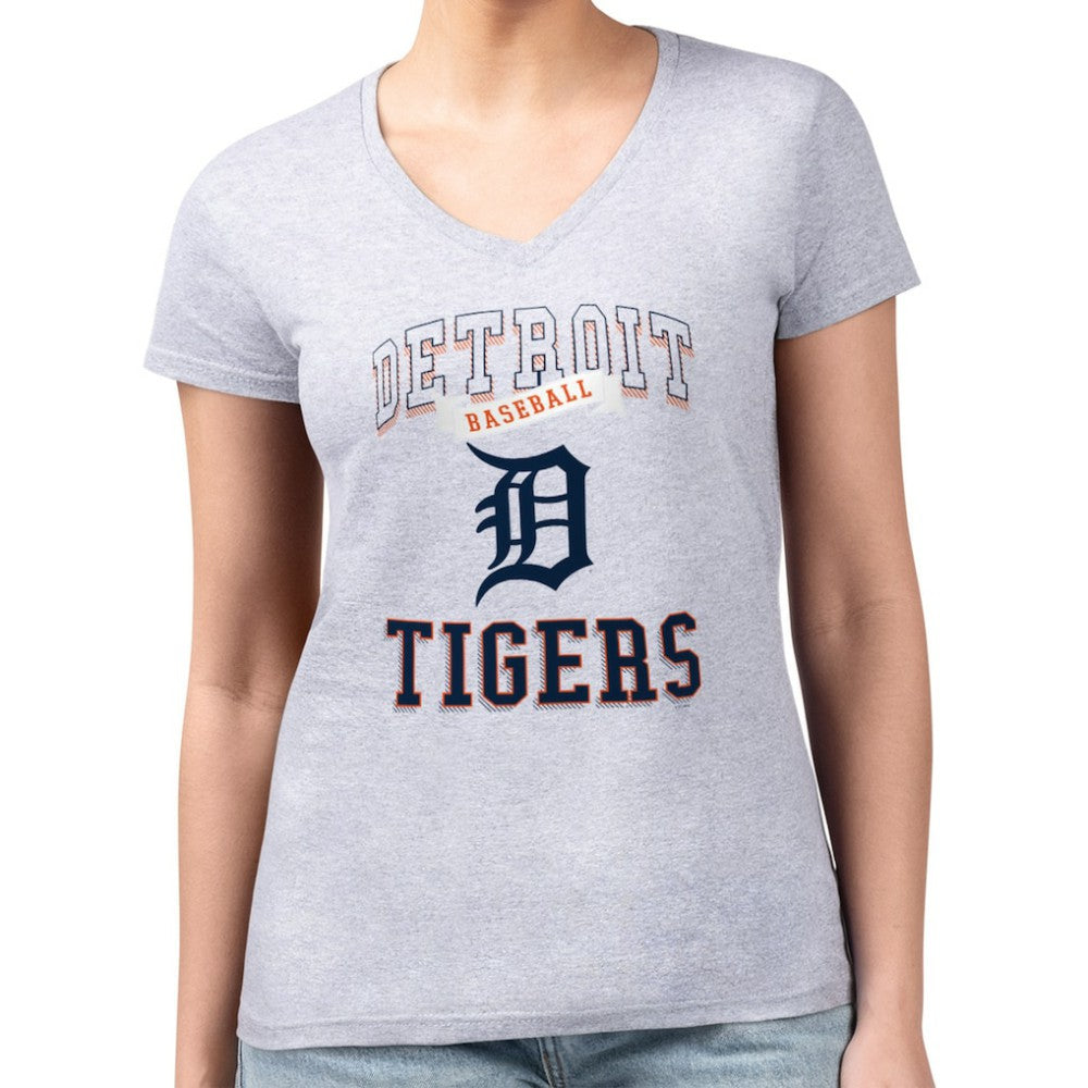 Detroit Tigers G-III 4Her by Carl Banks Women's Super-Slim Fit Lightweight Team Logo Graphic V-Neck T-Shirt - Heather Gray - MLB Online