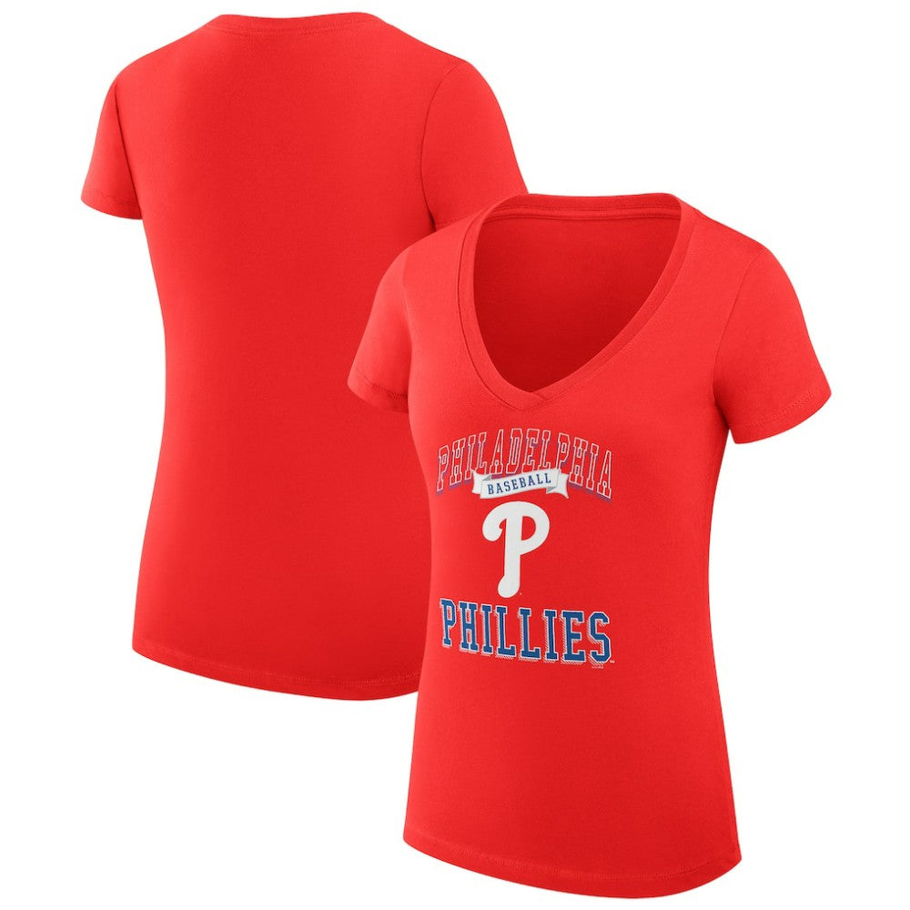Philadelphia Phillies G-III 4Her by Carl Banks Women's Super-Slim Fit Lightweight Team Logo Graphic V-Neck T-Shirt - Red - MLB Sale