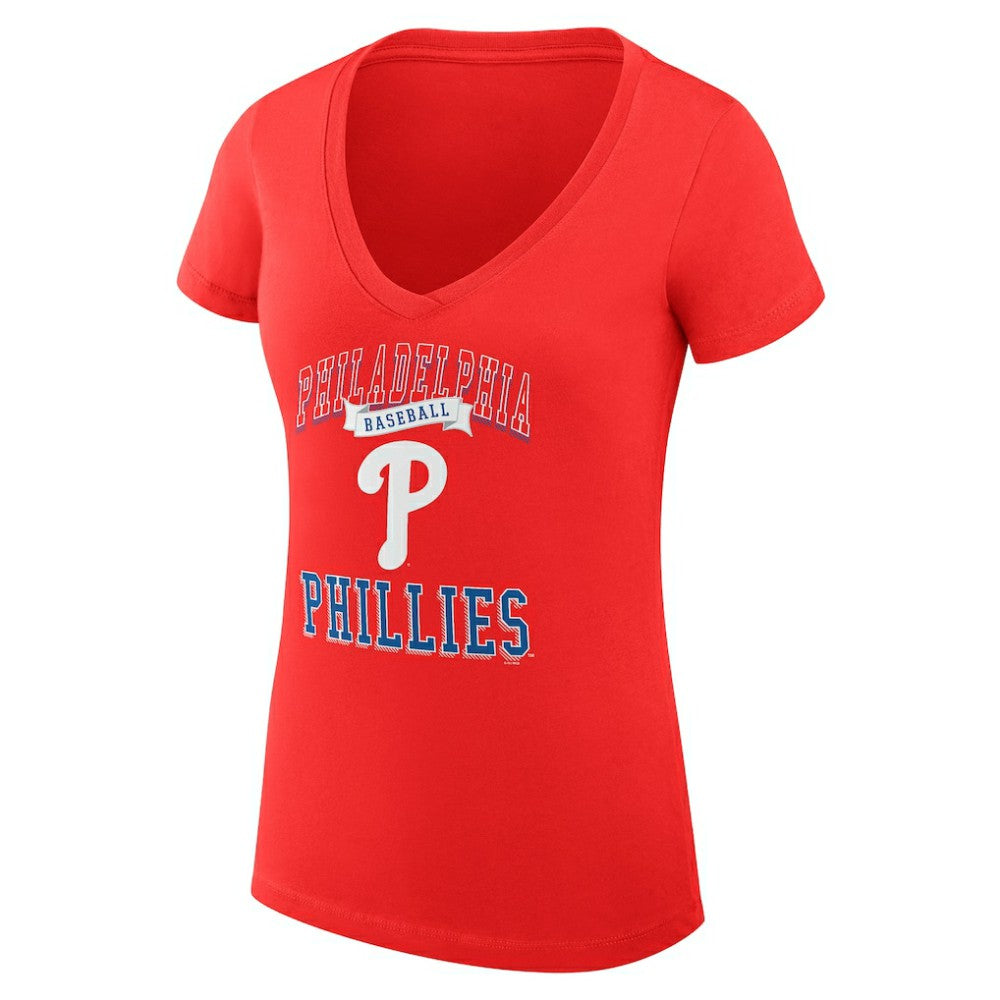 Philadelphia Phillies G-III 4Her by Carl Banks Women's Super-Slim Fit Lightweight Team Logo Graphic V-Neck T-Shirt - Red - MLB Sale