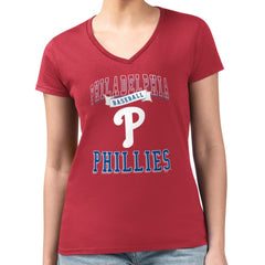 Philadelphia Phillies G-III 4Her by Carl Banks Women's Super-Slim Fit Lightweight Team Logo Graphic V-Neck T-Shirt - Red - MLB Sale