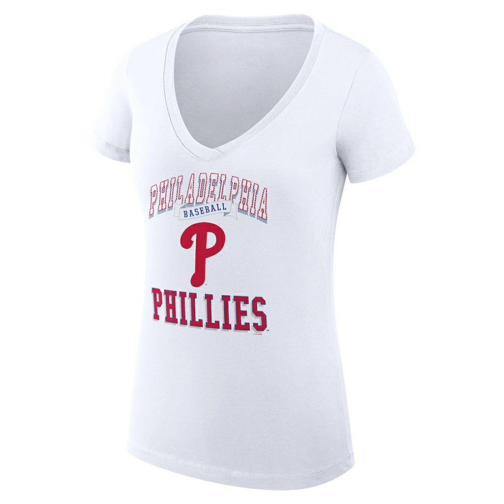 Philadelphia Phillies G-III 4Her by Carl Banks Women's Super-Slim Fit Lightweight Team Logo Graphic V-Neck T-Shirt - White - MLB Discount