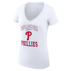 Philadelphia Phillies G-III 4Her by Carl Banks Women's Super-Slim Fit Lightweight Team Logo Graphic V-Neck T-Shirt - White - MLB Discount