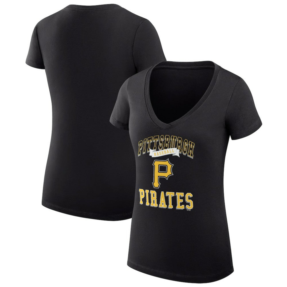 Pittsburgh Pirates G-III 4Her by Carl Banks Women's Super-Slim Fit Lightweight Team Logo Graphic V-Neck T-Shirt - Black - MLB Online