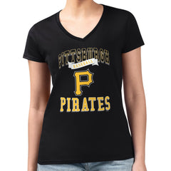 Pittsburgh Pirates G-III 4Her by Carl Banks Women's Super-Slim Fit Lightweight Team Logo Graphic V-Neck T-Shirt - Black - MLB Online