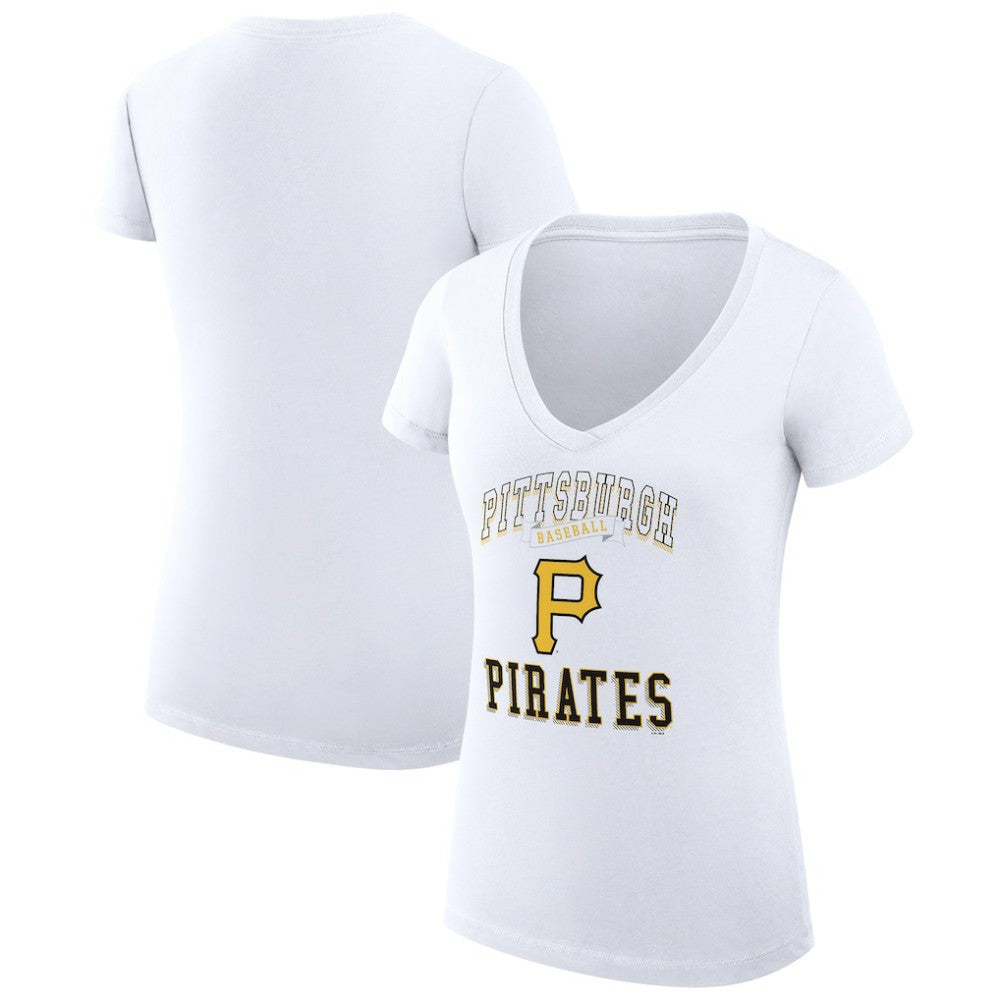 Pittsburgh Pirates G-III 4Her by Carl Banks Women's Super-Slim Fit Lightweight Team Logo Graphic V-Neck T-Shirt - White - MLB Discount
