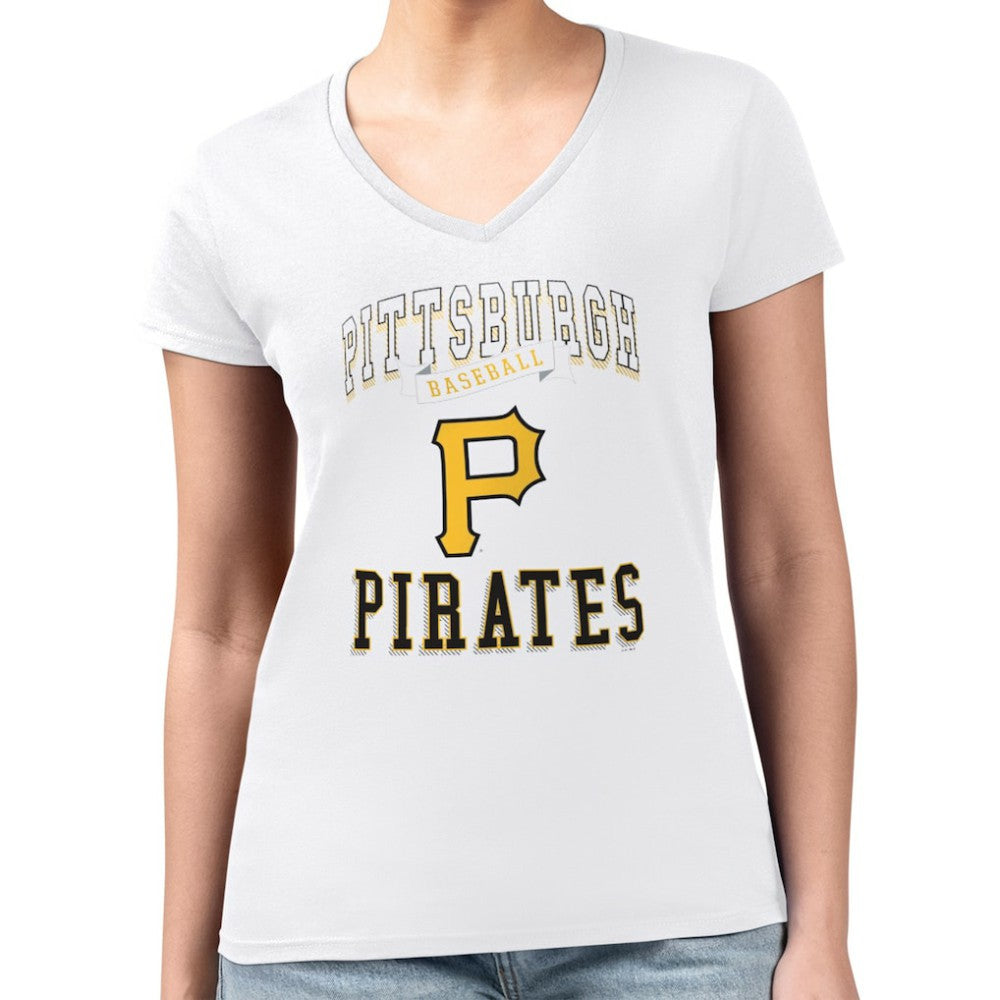Pittsburgh Pirates G-III 4Her by Carl Banks Women's Super-Slim Fit Lightweight Team Logo Graphic V-Neck T-Shirt - White - MLB Discount