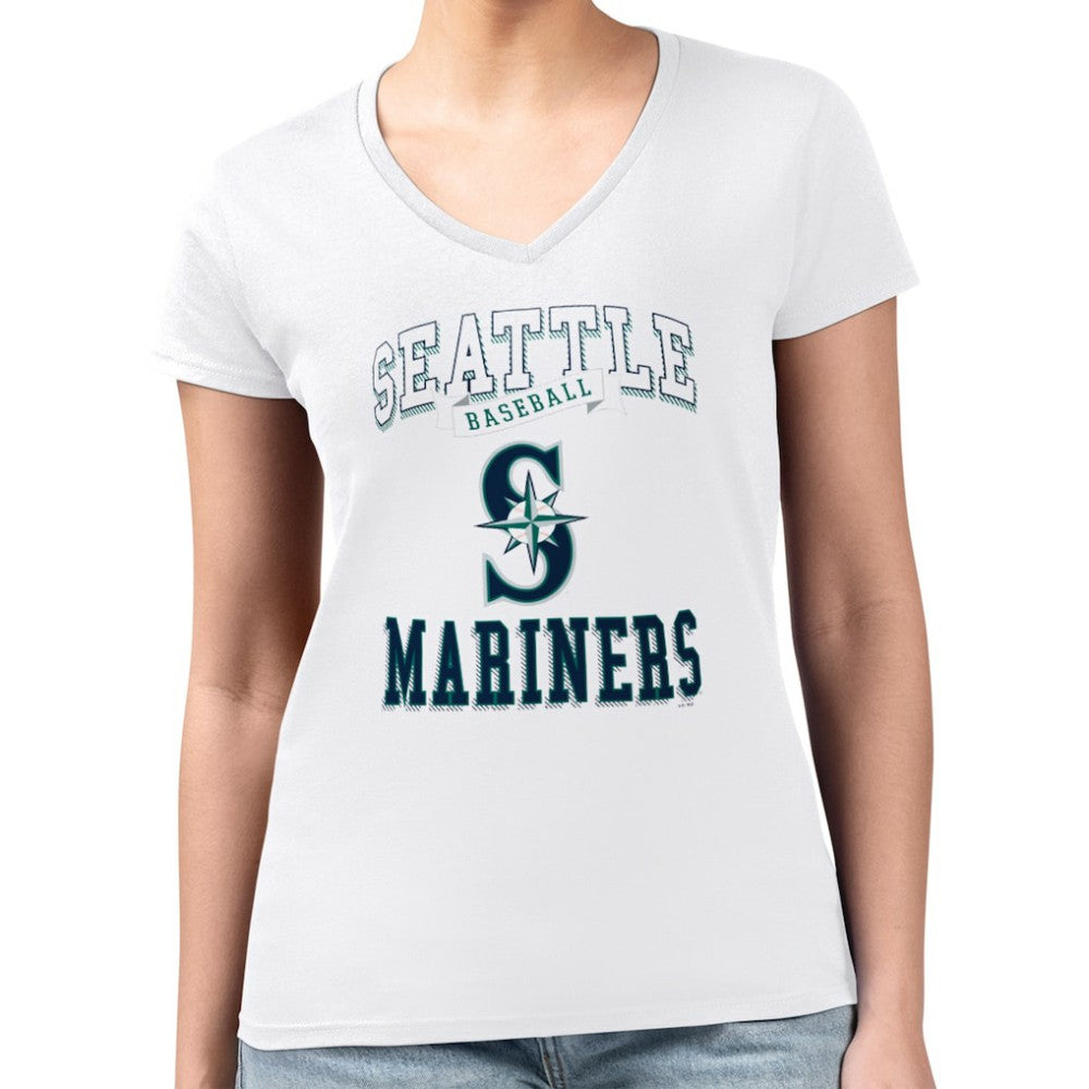 Seattle Mariners G-III 4Her by Carl Banks Women's Super-Slim Fit Lightweight Team Logo Graphic V-Neck T-Shirt - White - MLB Discount