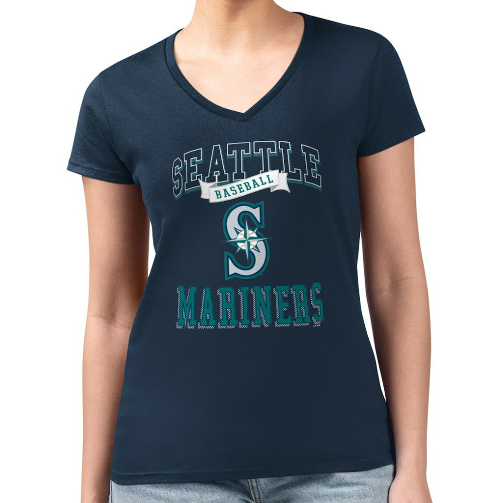 Seattle Mariners G-III 4Her by Carl Banks Women's Super-Slim Fit Lightweight Team Logo Graphic V-Neck T-Shirt - Navy - MLB Online