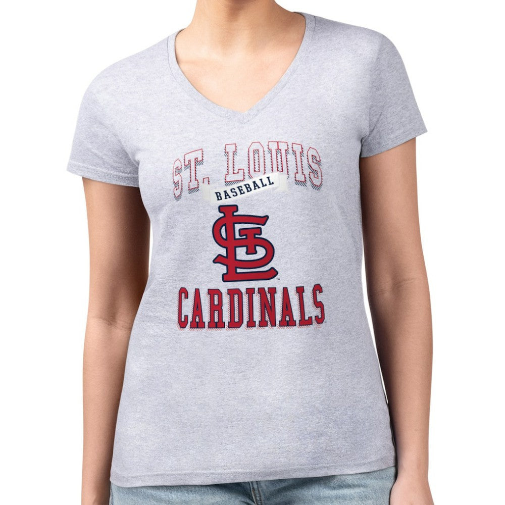 St. Louis Cardinals G-III 4Her by Carl Banks Women's Super-Slim Fit Lightweight Team Logo Graphic V-Neck T-Shirt - Heather Gray - MLB on Sale