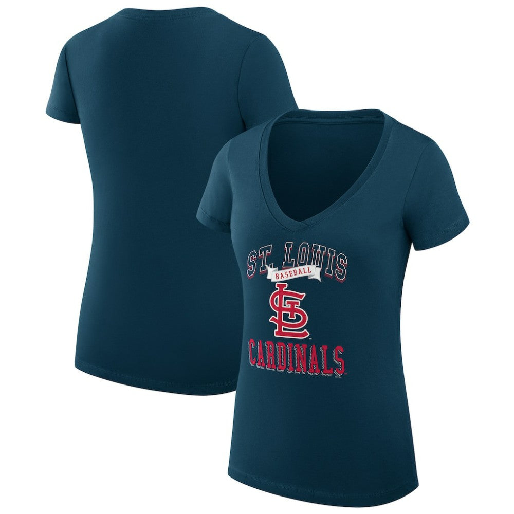 St. Louis Cardinals G-III 4Her by Carl Banks Women's Super-Slim Fit Lightweight Team Logo Graphic V-Neck T-Shirt - Navy - MLB Lifestyle