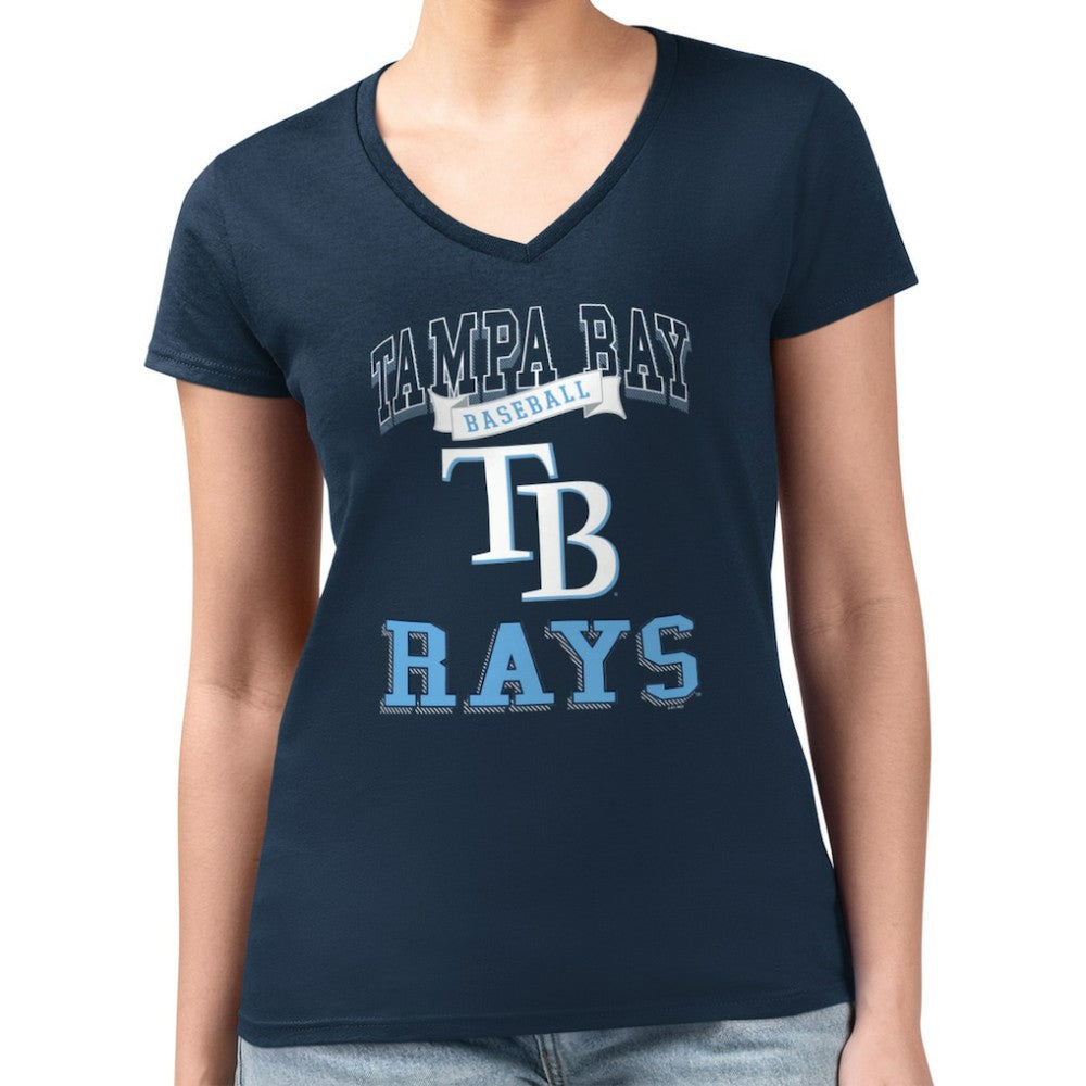Tampa Bay Rays G-III 4Her by Carl Banks Women's Super-Slim Fit Lightweight Team Logo Graphic V-Neck T-Shirt - Navy - MLB on Sale