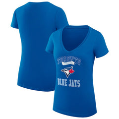 Toronto Blue Jays G-III 4Her by Carl Banks Women's Super-Slim Fit Lightweight Team Logo Graphic V-Neck T-Shirt - Royal - MLB Sale