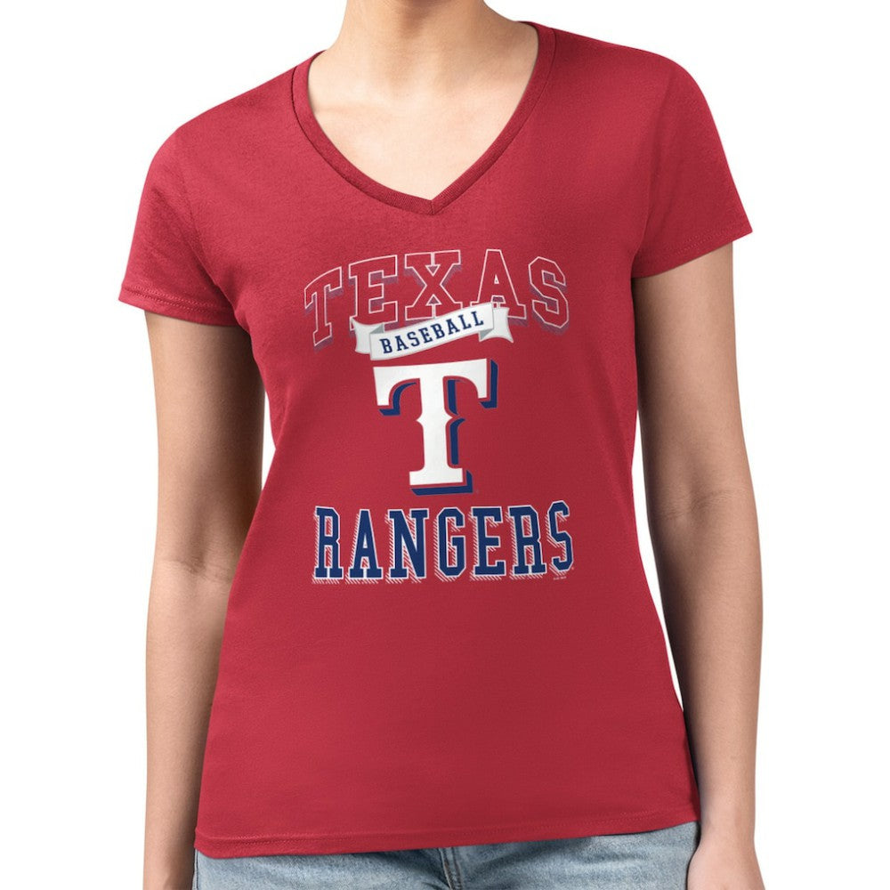 Texas Rangers G-III 4Her by Carl Banks Women's Super-Slim Fit Lightweight Team Logo Graphic V-Neck T-Shirt - Red - MLB Discount
