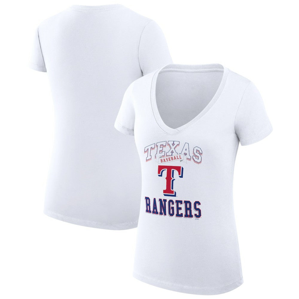 Texas Rangers G-III 4Her by Carl Banks Women's Super-Slim Fit Lightweight Team Logo Graphic V-Neck T-Shirt - White - MLB Sale