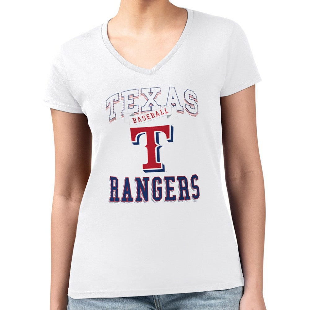 Texas Rangers G-III 4Her by Carl Banks Women's Super-Slim Fit Lightweight Team Logo Graphic V-Neck T-Shirt - White - MLB Sale