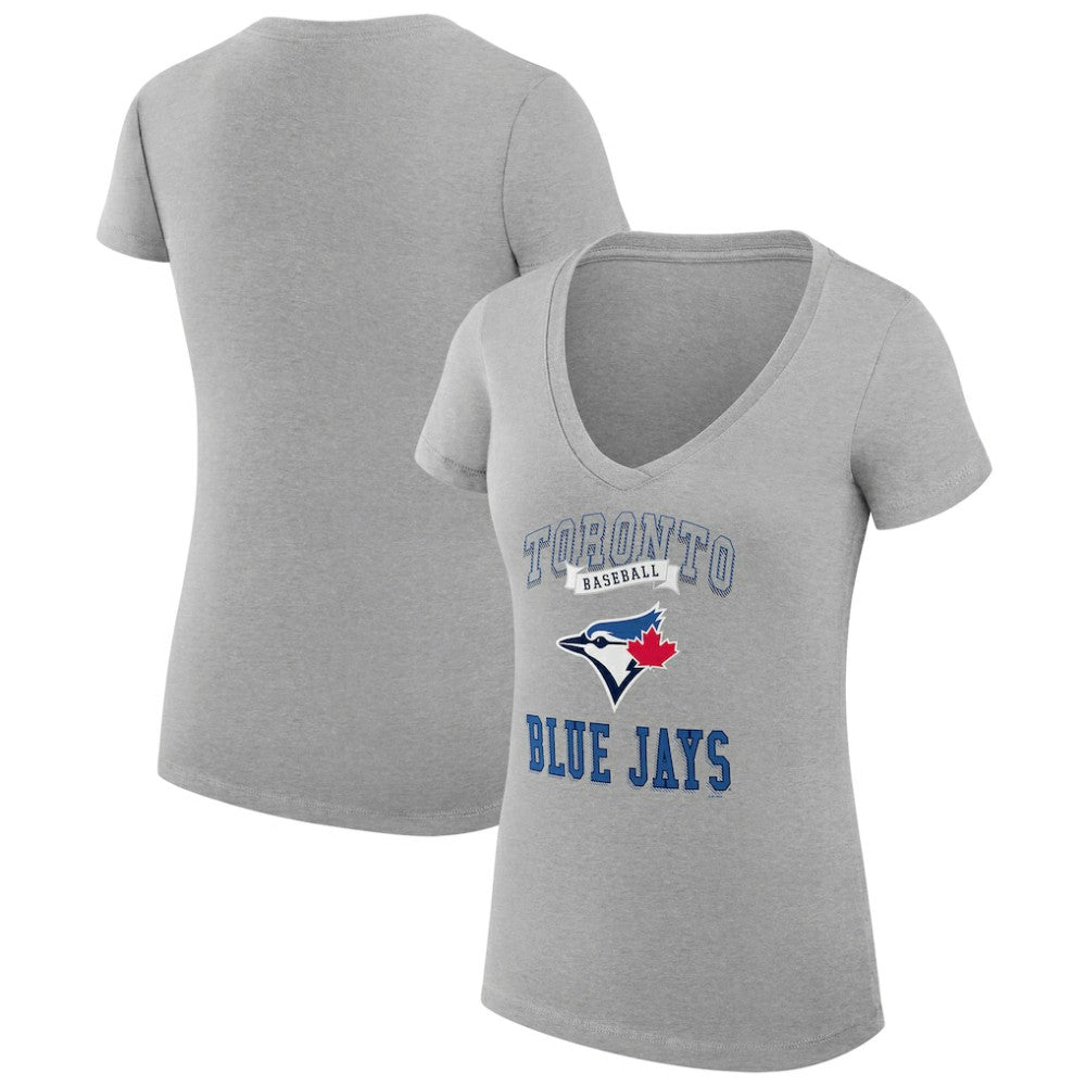 Toronto Blue Jays G-III 4Her by Carl Banks Women's Super-Slim Fit Lightweight Team Logo Graphic V-Neck T-Shirt - Heather Gray - MLB Discount